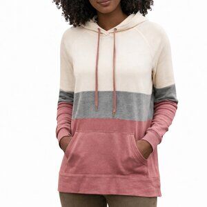 NWT Market & Spruce Colorblock Pink Cream Gray Hoodie Pullover Thumb Holes S
